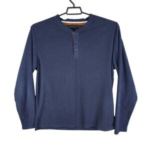 Mens Navy Blue Nomad Ribbed Henley Shirt Long Sleeve Size XL
